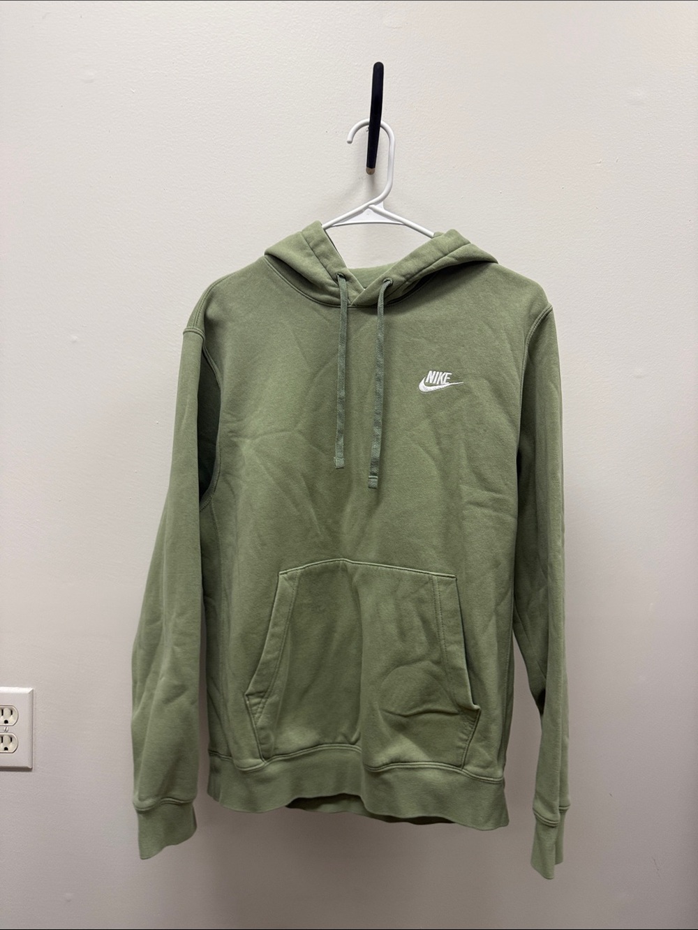 Men’s Nike Olive Green Pullover Hoodie with White Logo